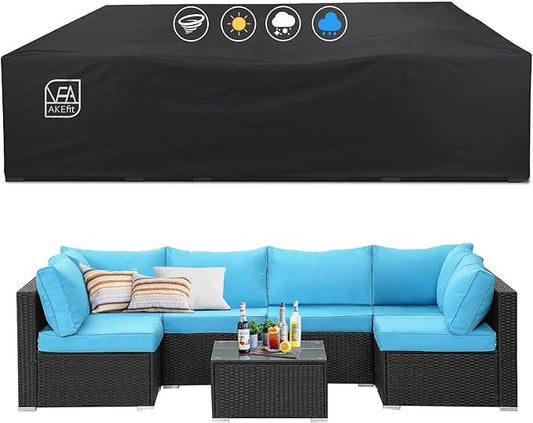 AKEfit Patio Furniture Covers,500D Heavy Duty Waterproof for Outdoor Square and Retangle Patio Table and Chair Covers, Black -137"L x 102"W x 35"H