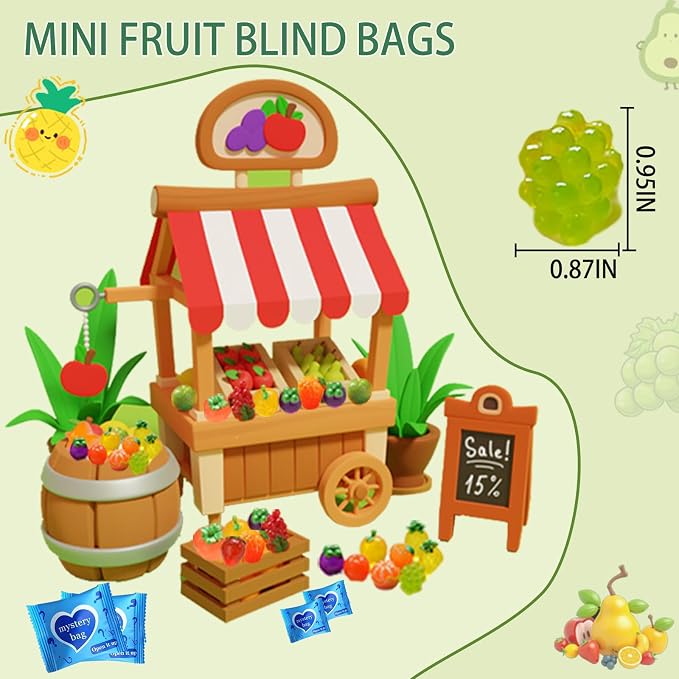 Mini Glow In The Dark Animal Resin Models, Resin Animals Mystery Bags, Individually Wrapped Blind Bags Tiny Animal Figurines, Collectible Mini Animals For Fairy Garden, DIY Crafts (50, Fruit)