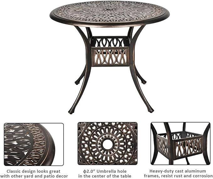 Grepatio 5 Piece Outdoor Dining Set Cast Aluminum Patio Dining Set Table and Chairs Outside Furniture 4 Chairs and 1 Umbrella Table for Lawn Garden Patio (Without Cushion)