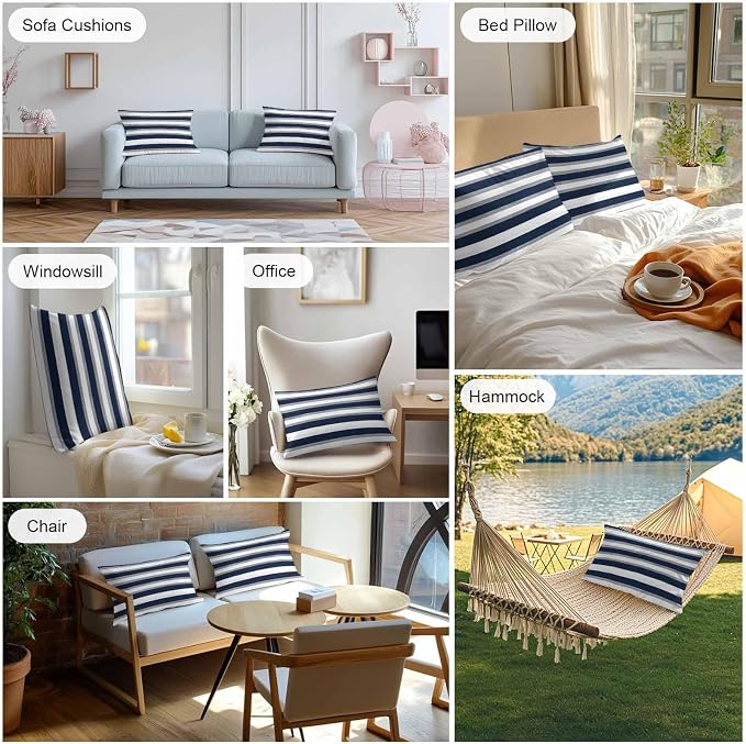 Minimalist Blue Grey White Line Outdoor Pillow Covers 20x12in Pack of 2 Waterproof Pillowcase Classic Colorful Ombre Stripe Decorative Throw Cushion Case for Patio Couch Sofa
