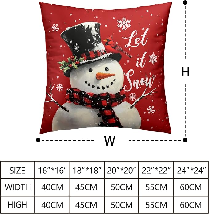 Red Christmas Pillow Covers Snowman Throw Pillow Covers Xmas Tree Pillow Case 18x18 Winter Snowflakes Cotton Blend Cushion Case for Holiday Decor Couch Sofa 2 Pack