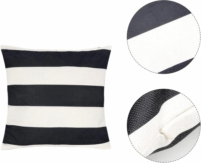 tiggell 2 Pack Waterproof Pillow Covers Outdoor Throw Pillowcases Decorative Garden Cushion Case for Home Garden Patio Couch Balcony Striped (Black & White, 20 * 20 inch)