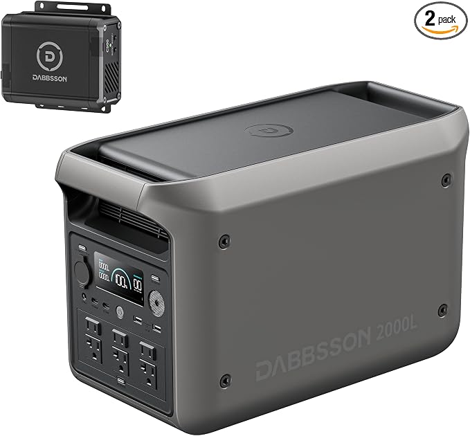 DABBSSON 2000L Solar Generator with Charger S, 2048Wh Semi-Solid LiFePO4, 560W Alternator Charger, 2200W AC x6, P-Boost 3300W, Compact&Lightweight, 1.3X Runtime, Portable Power Station for Camping/RV