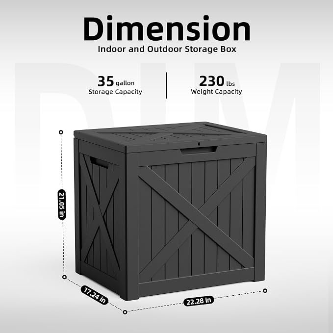 EasyUp 35 Gallon Deck Boxes Outdoor Waterproof, Weatherproof Outdoor Deck Box, Lockable Resin Storage Bench For Patio Cushions, Garden Tools And Pool Accessories, Black