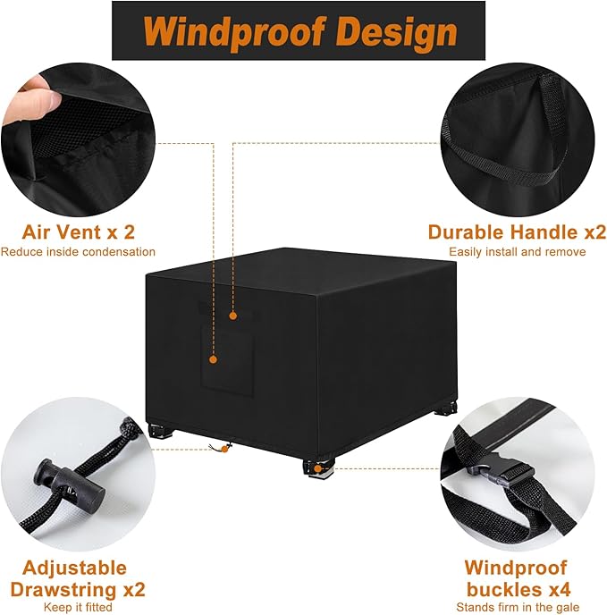 LYHNMW Outdoor Patio Ottoman Cover, 2PCS 20" L x 20" W x 18" H Waterproof Patio Ottoman Cover, 600D Heavy Duty Patio Furniture Cover with Padded Handles (Black)