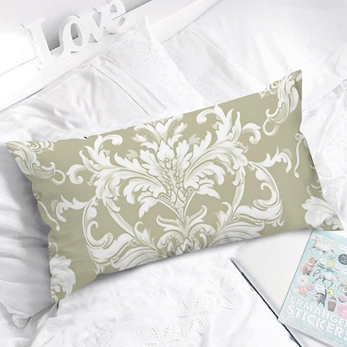 Lumbar Pillow Cases Tan White Taupe Beige Damask Pillowcase Abstract Pillow Cover Accent Outdoor Garden Decoration for for Home Decor Sofa Bedroom Car 12x24in