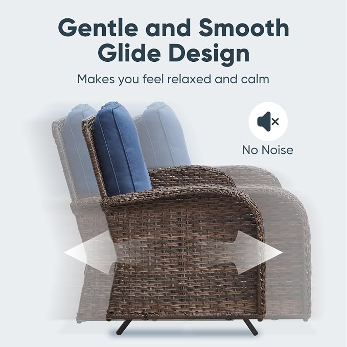 Belord 5 Pieces Patio Furniture Set with 30” Propane Fire Pit Table, Deep Seating Swivel Rocker Glider Outdoor Chairs Set of 4 with Side Table Set of 2 Patio Conversation Set Brown Wicker