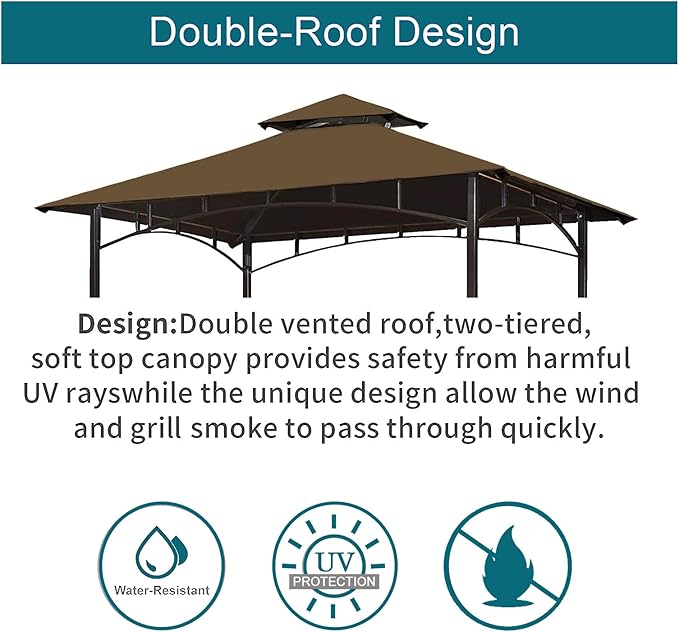 Grill Gazebo Replacement Canopy Top - Wonwon 5x8 Gazebo Roof Double Tiered Outdoor BBQ Roof Cover Grill Shelter Only Fit for Model L-GG001PST-F (Brown)