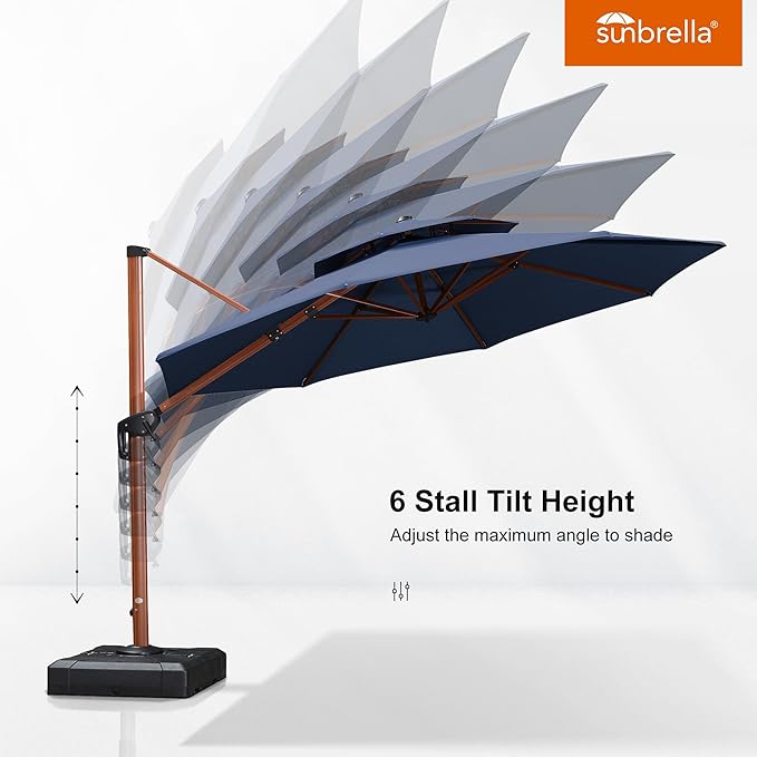 PURPLE LEAF 11 Feet Wood Pattern Round Patio Umbrella With Base Double Top Deluxe Umbrellas Cantilever Outdoor Umbrella Garden Umbrellas Deck Pool Umbrella, Spectrum Indigo