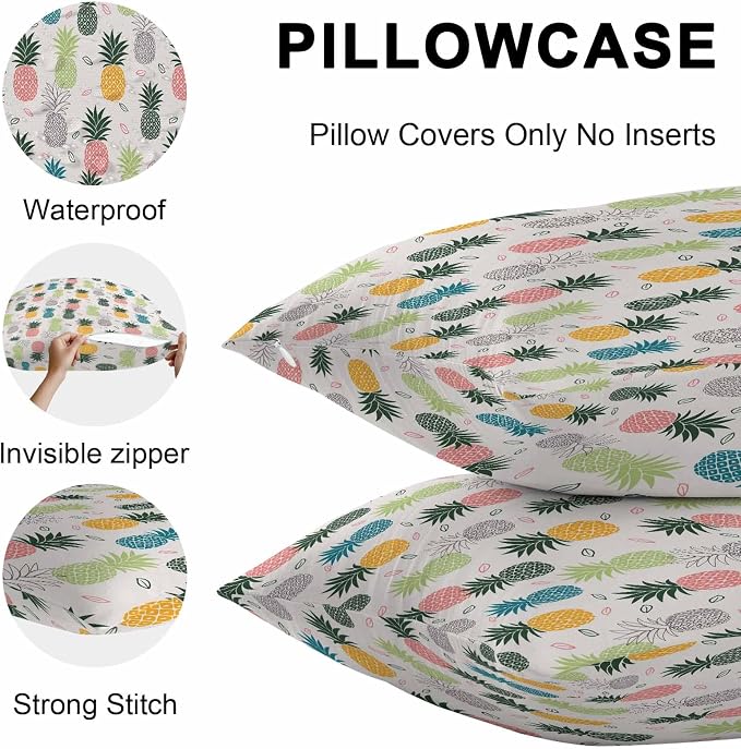 Outdoor Waterproof Pillow Covers for Patio Summer Pineapple Decorative Throw Pillow Cover Watercolor Pineapple Fruit Pillowcases Set of 2 Cushion Case for Sofa Couch Chair Home Decor 20 x 20 Inches