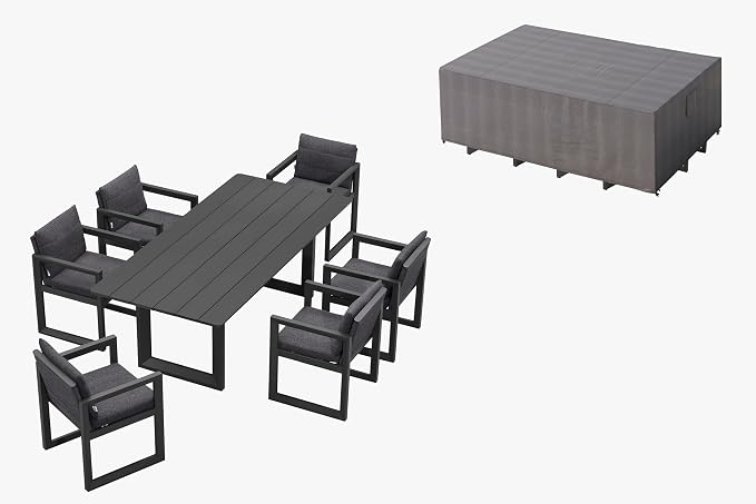 PURPLE LEAF Outdoor Dining Set for 6 with Waterproof Furniture Cover Aluminum Luxury Patio Furniture Table and Chairs Set with Removable Thick Cushion for Small Backyard Porch Garden Deck Pool, Grey