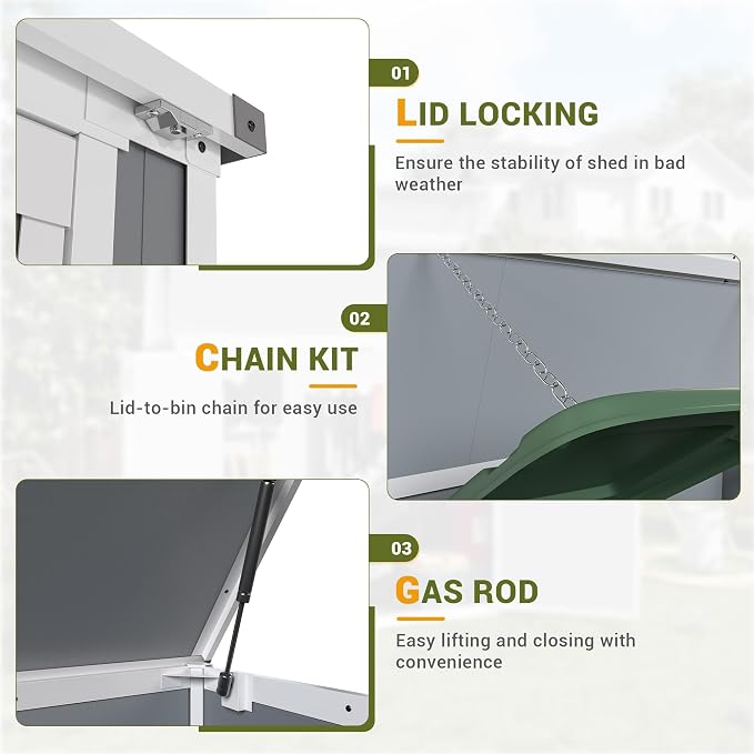 Storage Shed Outdoor Resin Shed Plastic Garden Shed with Floor Waterproof Horizontal Storage Deck Box Outside Storage Container with Lockable Door for Patio