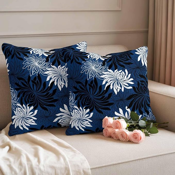 Yukro Blue Black Floral Outdoor Waterproof Pillow Covers Pack of 2, Vintage Blue White Black Flower Decorative Throw Pillowcases Cushion Covers for Garden Patio Tent Sofa Couch, 20x20 inch