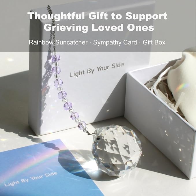 Light By Your Side Rainbow Maker, Sympathy Gifts for Loss of Loved One | Matching Gift Card, Gift Box & Bag | Memorial Gift | Crystal Ball Suncatcher | Bring Comfort, Hope & Love | Serene Lavender
