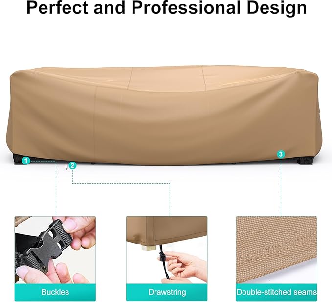 Patio Furniture Set Cover Waterproof, Heavy Duty Furniture Covers for Outdoor Sectional Sofa Set Wicker Rattan Table Chair Rectangular,128"L×83"W×28"H,Brown