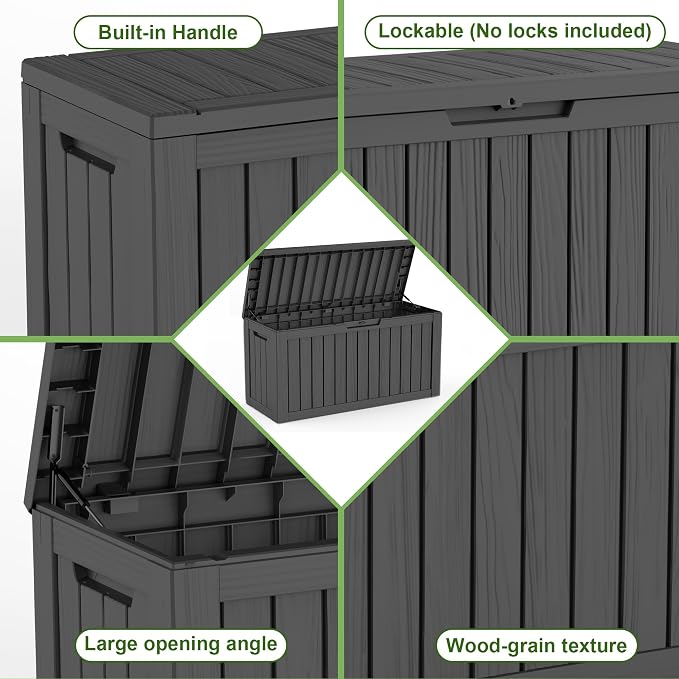 Waterproof Outdoor Storage Box, 85 Gallon Lockable Deck Box, UV-Resistant Outside Storage Bin With Hydraulic Lid For Patio Furniture, Cushion Organizer, Garden Tools, Pool Accessories, Black