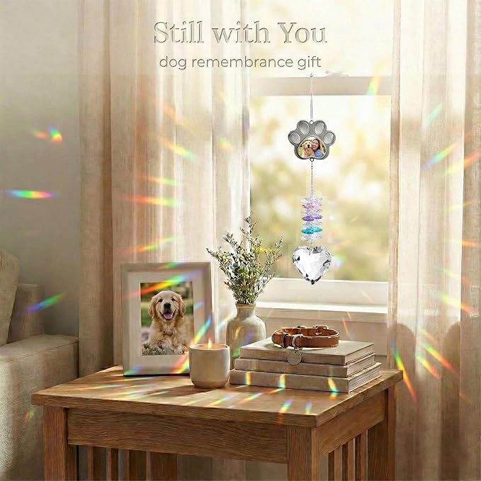 Dog Memorial Gifts for Loss of Dog, Personalized Pet Memorial Crystal Suncatcher with Photo, Pet Loss, Loss of Dog Sympathy Gifts, Dogs and Cat Remembrance Bereavement Passing Away Keepsake