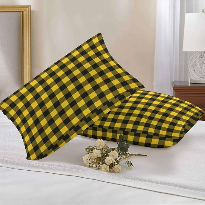 Outdoor Waterproof Throw Pillow Covers Set of 2 Yellow Buffalo Plaid Lumbar Pillowcases 20x12 Inches Pastoral Black Checked Decorative Pillows Cushion Case Patio Pillows for Couch Bed Chair Garden