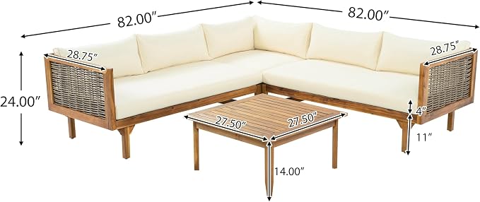 LUMISOL 4-Piece Outdoor Acacia Wood Sofa Set with Water Resistant Cushions, All Weather Patio Conversation Set with Coffee Table for Garden, Backyard, Poolside, Teak+Beige
