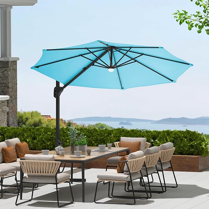 Garvee Cantilever Patio Umbrella 10ft Large Round Umbrella Outdoor Market Umbrellas 360°Rotation Offset Hanging Outdoor Shade for Patio