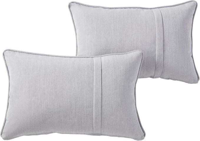 Sunbrella Rectangular Outdoor Throw Pillows 21x14 Set of 2 - Corded Lumbar Patio Accent Pillows with Pleated Design & Removable Zipper Covers – Weather & Fade Resistant Pillows, Canvas Granite