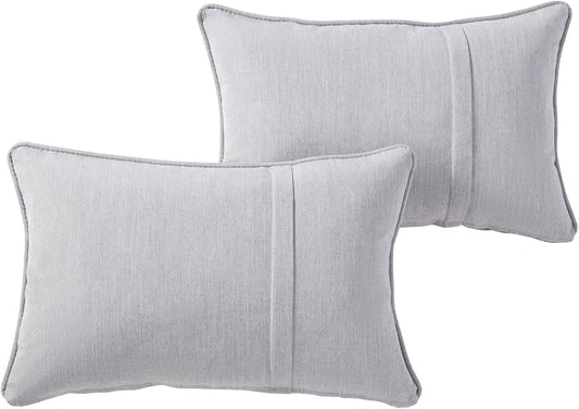 Sunbrella Rectangular Outdoor Throw Pillows 21x14 Set of 2 - Corded Lumbar Patio Accent Pillows with Pleated Design & Removable Zipper Covers – Weather & Fade Resistant Pillows, Canvas Granite