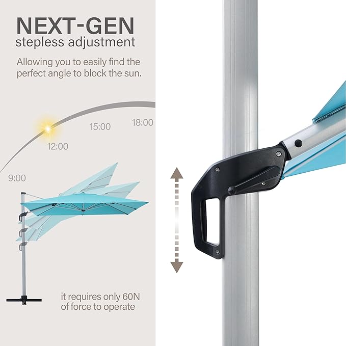 LAUSAINT HOME 11FT Square Cantilever Patio Umbrella, 360° Rotation Offset Umbrella with Aluminum Frame, Large Outdoor Sun Shade for Backyard, Pool, Deck, Lawn(Turquoise Blue)