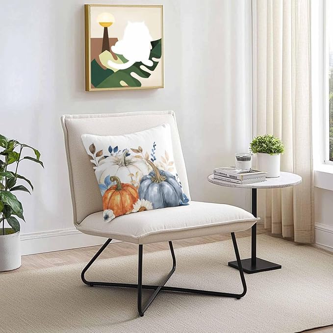 Fall Outdoor Throw Pillows Covers 16x16 inch Set of 2 Waterproof Blue White Pumpkin Zippered Cushion Covers for Patio Furniture, Autumn Eucalyptus Leaves Flower Thanksgiving Lumbar Pillowcases
