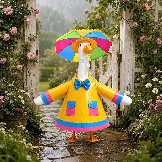 Celltestria Raincoat Goose Outfits for 23" Geese Porch Goose Costume with Umbrella Yellow Goose Clothes for Holiday Outdoor Patio Yard Lawn Garden Decoration