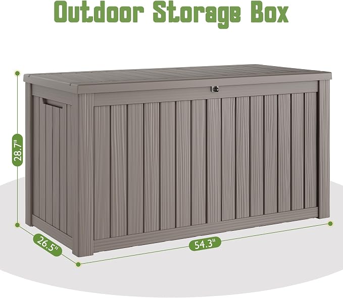 KAMABOKO Outdoor Storage Box, 180 Gallon Large Outdoor Resin Deck Box, Storage Waterproof Boxes Lockable Lid for Garden Tools, Pool Supplies, Patio Furniture and Cushions, Grey