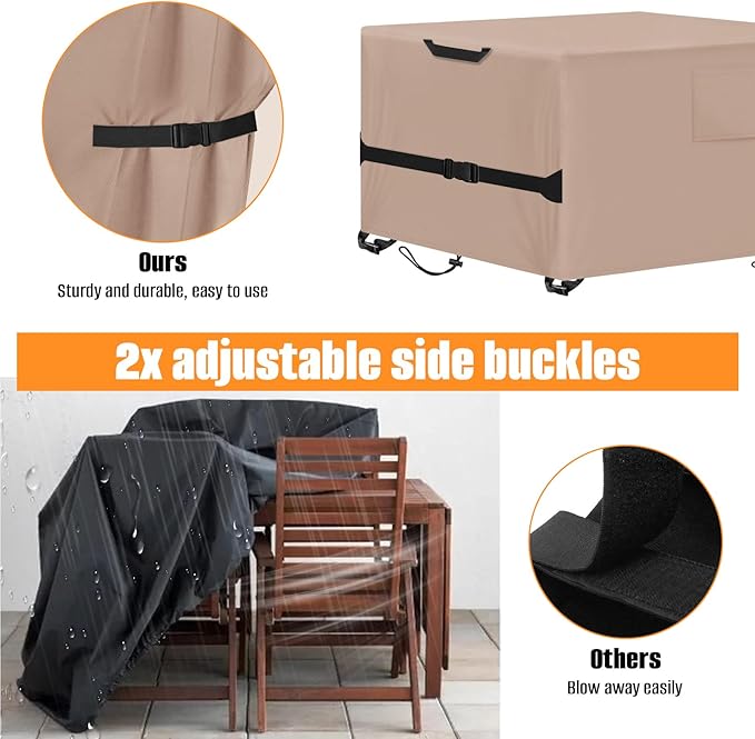 Kovshuiwe Rectangular Patio Heavy Duty Table Cover -Garden Furniture Covers for Shade and Rain, 600D Tough Oxford Cloth Waterproof Outdoor Dining Table and Chairs Furniture 96" Lx48 Wx28 H,Khaki