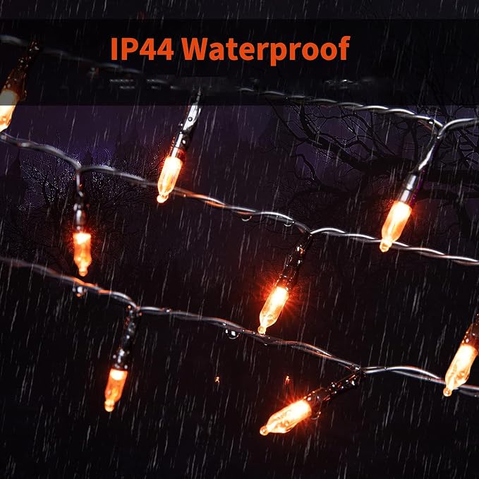 Minetom Halloween String Lights Outdoor, 39Feet 100 LED Waterproof Christmas Lights with 8 Lighting Modes for Halloween Garden Party Christmas Xmas Tree Lights Decor, Orange | 8 Lighting Modes, Connectable, Waterproof, Halloween Tree Lights for Home Do...