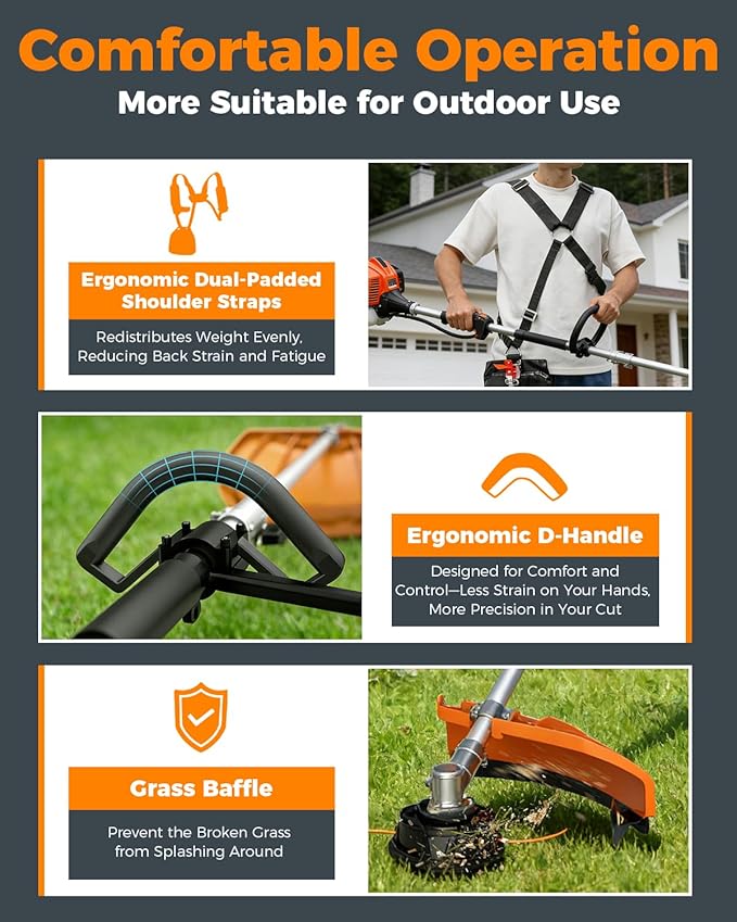 NEO-TEC 4-in-1 26cc Gas Weed Eater, String Trimmer,Pole Saw,Hedge Trimmer,Brush Cutter,Multi-Function Weed Wacker for Yard Care Tool with Rubber Handle & Shoulder Strap