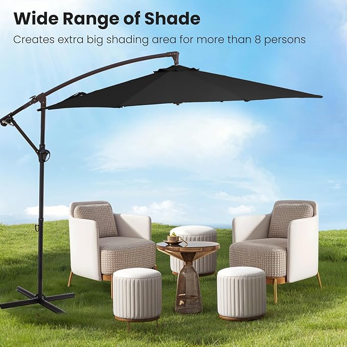 10FT Patio Umbrella, Outdoor Offset Cantilever Umbrella with Sturdy 8 Ribs, Easy Tilt Adjustment for Backyard Pool Garden,Black