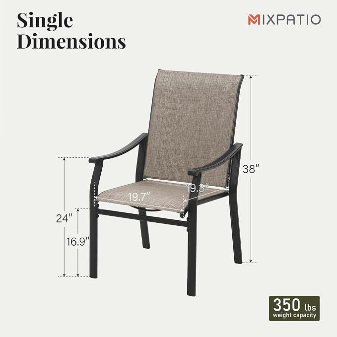 MIXPATIO 7 Pieces Patio Dining Set, 6 Person 60" Teak Table and Textilene Chairs, with 1.57" Umbrella Hole, Outdoor Patio Table and Chairs, for Garden Lawn Porch Backyard Poolside