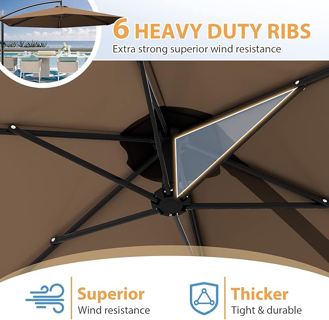 Greesum Patio Umbrella, Outdoor Table Umbrella with Push Button Tilt, Crank and 8 Sturdy Ribs