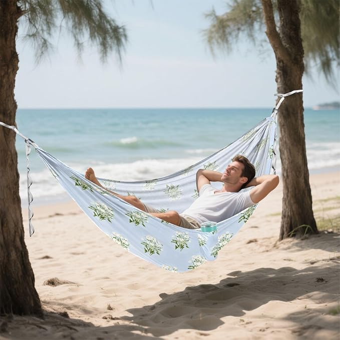 Camping Hammock Outdoor Hammocks for Outside Little Daisy Flowers Blue Beach Trees Portable Lightweight with Pockets Tree Straps Indoor Small