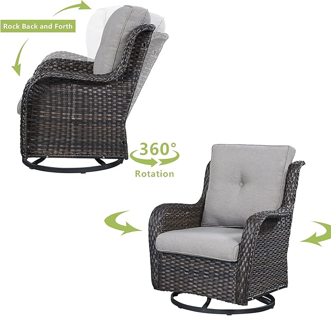HUMMUH Outdoor Patio Furniture with Fire Pit Table Outdoor Conversation Set PE Wicker Patio Couch Swivel Glider Chairs for Balcony Garden,Lawn,Deck