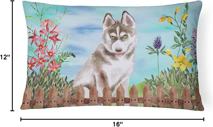 Caroline's Treasures CK1258PW1216 Siberian Husky Grey Spring Canvas Fabric Decorative Pillow Machine Washable, Indoor Outdoor Decorative Pillow for Couch, Bed or Patio, 12HX16W