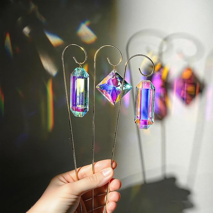 7 Pcs AB Colored Crystal Suncatcher Small Trellis Golden Plant Potted Stake | Crystal Plant Suncatcher Glass Garden Stakes for Potted Plants Indoor Outdoor Decorative Plant Stakes 13.7 Inch
