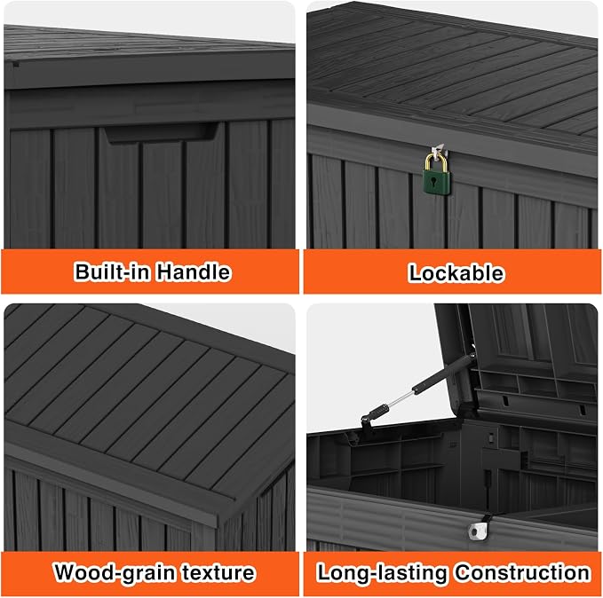 Outdoor Storage Box Waterproof Large, 180 Gallon Lockable Resin Deck Box, Patio Storage Bin for Pool Accessories Cushion Furniture, Garden Tools, UV-Resistant Outside