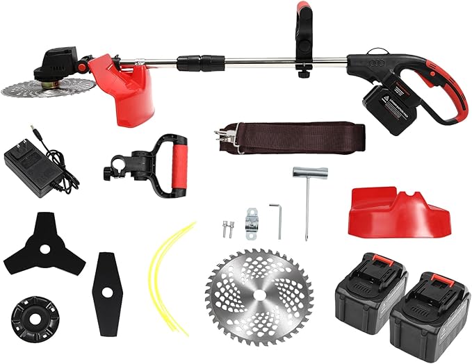 Cutter Weed Wacker, 1800W 21V Rechargeable Cordless Grass Trimmer Strimmer w/2 Li-Ion Battery Cutting Blades Grass Trimmer for Garden Pruning
