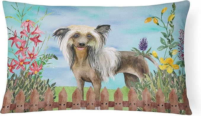 Caroline's Treasures CK1221PW1216 Chinese Crested Spring Canvas Fabric Decorative Pillow Machine Washable, Indoor Outdoor Decorative Pillow for Couch, Bed or Patio, 12HX16W
