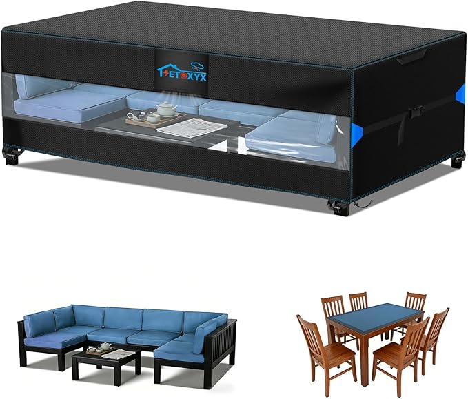 Patio Furniture Covers,Rectangular Outdoor Furniture Set Cover for Table and Chairs, 600D Oxford Translucent Design Patio Sectional Set Cover(98" L x 79" W x 31.9" H)