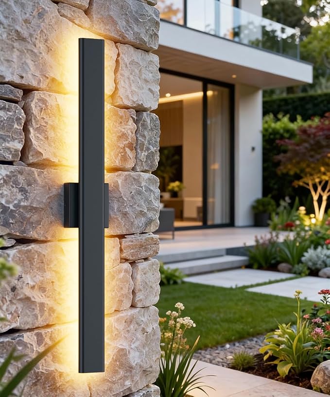 Aipsun Black Outdoor Wall Sconce 3000K 4000K 6000K, 31.5in Modern Exterior Light 1 Pack, Long LED Linear Wall Light Outside Lighting for Entrance, Hallway, Garage, Porch(3CCT)