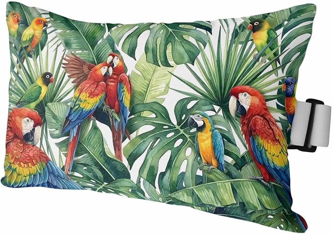 Outdoor Lumbar Pillow Set of 1, Tropical Plants Waterproof Beach Headrest Pillow with Inserts, Summer Rustic Monstera Palm Leaves Birds Green Recliner Throw Pillows for Patio Furniture, 11 x 16