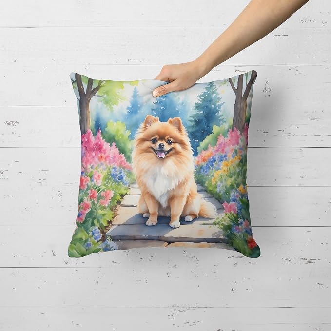 Caroline's Treasures Pomeranian Spring Path Throw Pillow Machine Washable, Indoor Outdoor Decorative Pillow for Couch, Bed or Patio, 18Hx18W