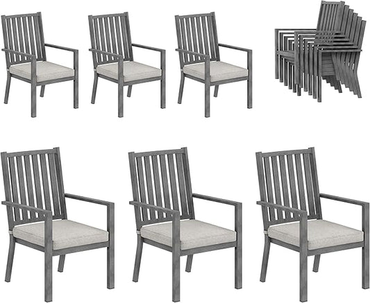 RoyalCraft Aluminum Outdoor Patio Chairs Set of 6, Outdoor Chairs with Waterproof Cushions, Outdoor Dining Chairs with Armrests, Metal Patio Furniture Set for Porch, Balcony, Deck, Backyard, Grey