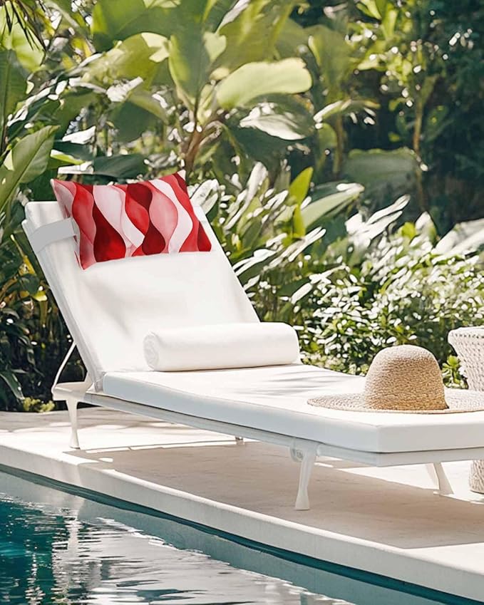 Outdoor Pillow for Chaise Lounge Chair Red Gradient Ripples Outdoor Pillows Waterproof with Adjustable Strap Headrest Lumbar Pillows for Garden Patio Furniture 2 Pack 11" x 16"