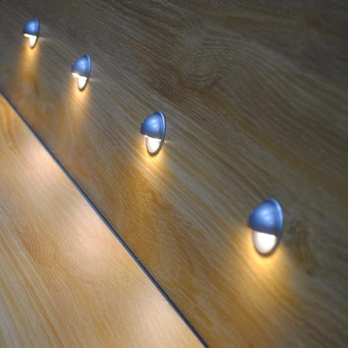FVTLED LED Stair Lights Kit Low Voltage Waterproof IP65 Outdoor Half Moon 1-2/5" Stainless Steel Recessed Wood Deck Lighting Yard Garden Patio Step Landscape Pathway LED Light (1pcs, Warm White)